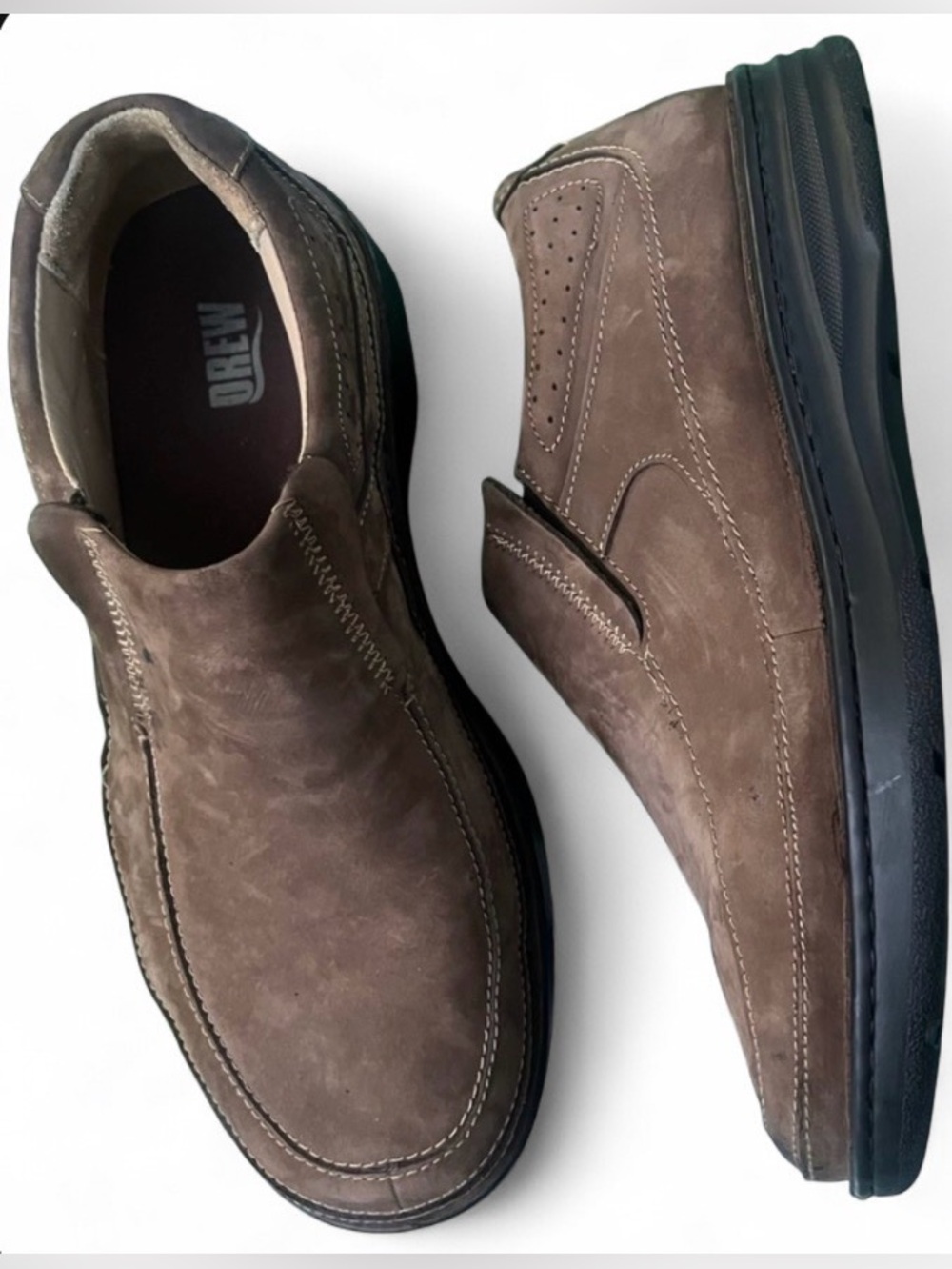 ✨🥳DREW BEXLEY Men’s Size 12 Brown Suede Loafers Hands Free Slip-On Casual Shoes